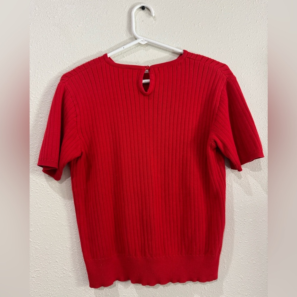 Red Ribbed Short Sleeve Top - Picture 4 of 4